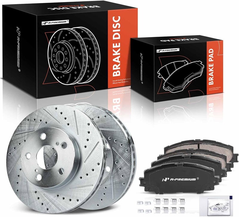 A-Premium Front Drilled and Slotted Brake Rotors and Ceramic Pads Kit - Image 1