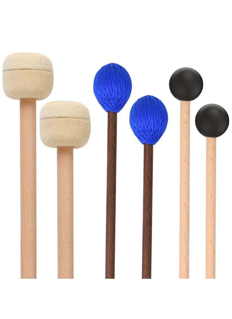 3 Pairs Blue Hard Yarn Marimba Mallets & Black Rubber Bell Mallets, Bass Drum & Glockenspiel Sticks, Xylophone Mallet with Wood Handles for Percussion Instruments - pzsku/ZE64BA5A0336617BFB4C8Z/45/_/1722423022/0ae4be68-82af-4e77-87cb-8465793cca87