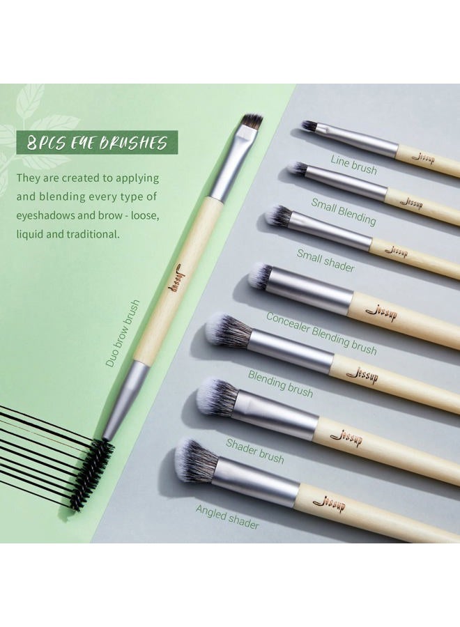 Jessup Vegan Makeup Brushes Set Premium Synthetic Powder Foundation Highlight Concealer Eyeshadow Blending Eyebrow Liner Spoolie Brush Set Burlywood 12pcs T327 - Image 4