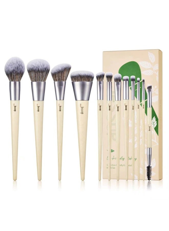 Jessup Vegan Makeup Brushes Set Premium Synthetic Powder Foundation Highlight Concealer Eyeshadow Blending Eyebrow Liner Spoolie Brush Set Burlywood 12pcs T327 - Image 1