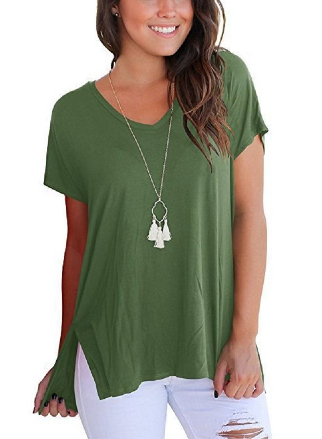Loquat Women's Front Short Back Long Side Seam Split T-Shirt - Image 1