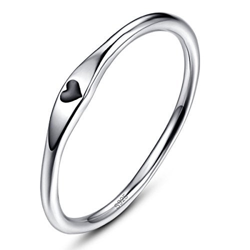 AVECON 925 Sterling Silver Simple Carve Heart Wedding Band Stackable Promise Ring for Her Size 6 - Image 1
