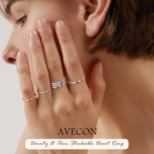 AVECON 925 Sterling Silver Simple Carve Heart Wedding Band Stackable Promise Ring for Her Size 6 - Image 2