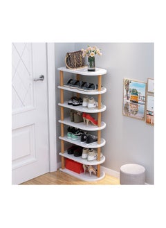 Wood Shoe Rack Narrow Shoe Rack 7 Tier,Vertical Shoe Shelf for Small Spaces, Tall Skinny Shoe Rack Organizer for Entryway Closet Corner Bedroom Free stacking of DIY Space Saving Shelves (White)