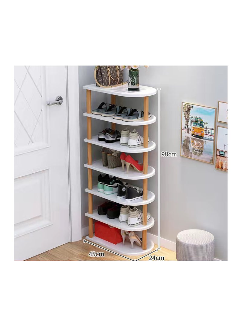 SAPU - Wood Shoe Rack Narrow Shoe Rack 7 Tier,Vertical Shoe Shelf for Small Spaces, Tall Skinny Shoe Rack Organizer for Entryway Closet Corner Bedroom Free stacking of DIY Space Saving Shelves (White) - Image 1