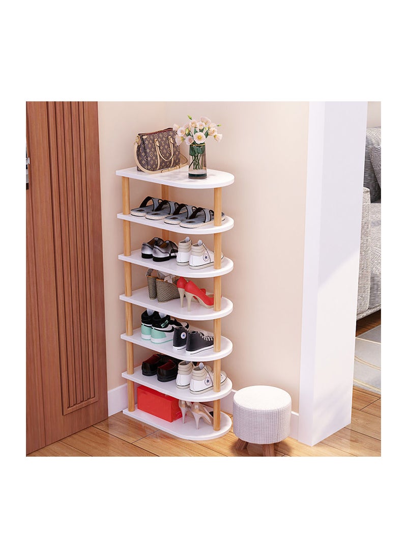 SAPU - Wood Shoe Rack Narrow Shoe Rack 7 Tier,Vertical Shoe Shelf for Small Spaces, Tall Skinny Shoe Rack Organizer for Entryway Closet Corner Bedroom Free stacking of DIY Space Saving Shelves (White) - Image 1