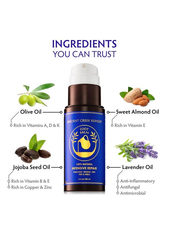 Ancient Greek Remedy - Ancient Greek Remedy Organic Foot Balm for Dry Cracked Feet and Heels, Made of Olive, Almond, Jojoba, Lavender and Vitamin E Oil. Natural Cream Moisturizer for Dry Skin Care for Women, Men - Image 1