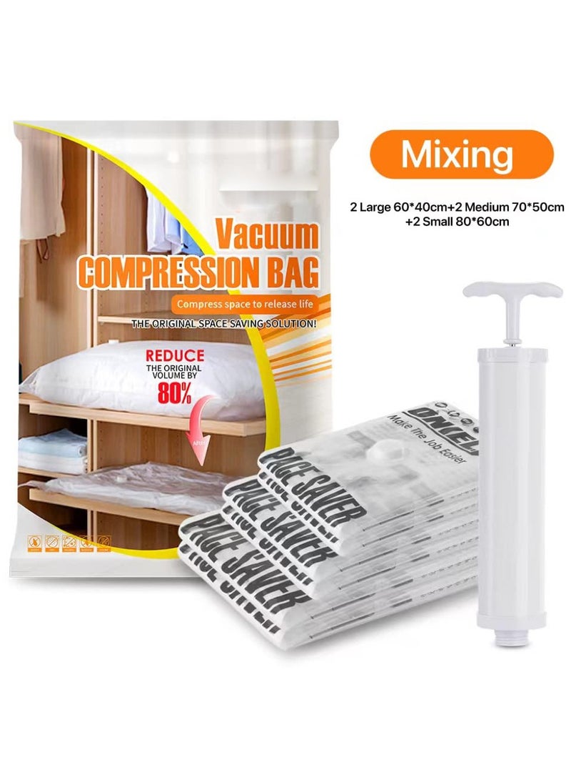 أكياس تخزين مفرغة للفراغ 7 قطع (تتضمن مضخة يدوية) أكياس موفر للمساحة, أكياس ضغط لتخزين البطانيات والأغطية (2 كبيرة، 2 متوسطة، 2 صغيرة) أكياس تخزين موفرة للمساحة. - Image 2
