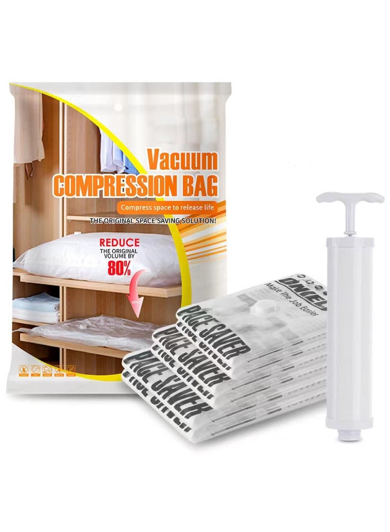 أكياس تخزين مفرغة للفراغ 7 قطع (تتضمن مضخة يدوية) أكياس موفر للمساحة, أكياس ضغط لتخزين البطانيات والأغطية (2 كبيرة، 2 متوسطة، 2 صغيرة) أكياس تخزين موفرة للمساحة. - Image 1