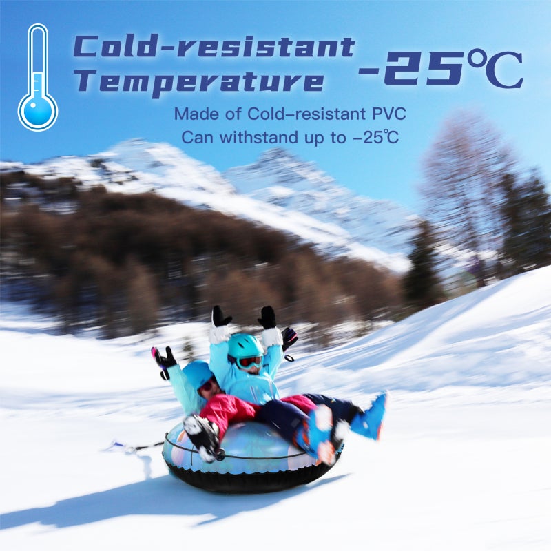 Inflatable Snow Tube: 0°C to -25°C Wear-resistant Cold-resistant PVC, Deep Seat For Safety Balance, Double Reinforced Handles - Space-saving Portable Rollable Design Snow Sled for Kids, Snow Lovers, O - Image 4