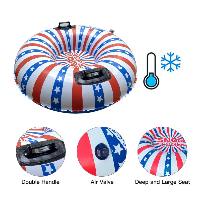 Inflatable Snow Tube: 0°C to -25°C Wear-resistant Cold-resistant PVC, Deep Seat For Safety Balance, Double Reinforced Handles - Space-saving Portable Rollable Design Snow Sled for Kids, Snow Lovers, O - Image 5