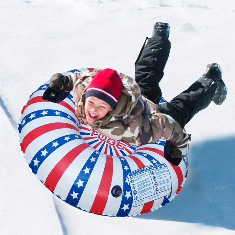 Inflatable Snow Tube: 0°C to -25°C Wear-resistant Cold-resistant PVC, Deep Seat For Safety Balance, Double Reinforced Handles - Space-saving Portable Rollable Design Snow Sled for Kids, Snow Lovers, O - Image 2