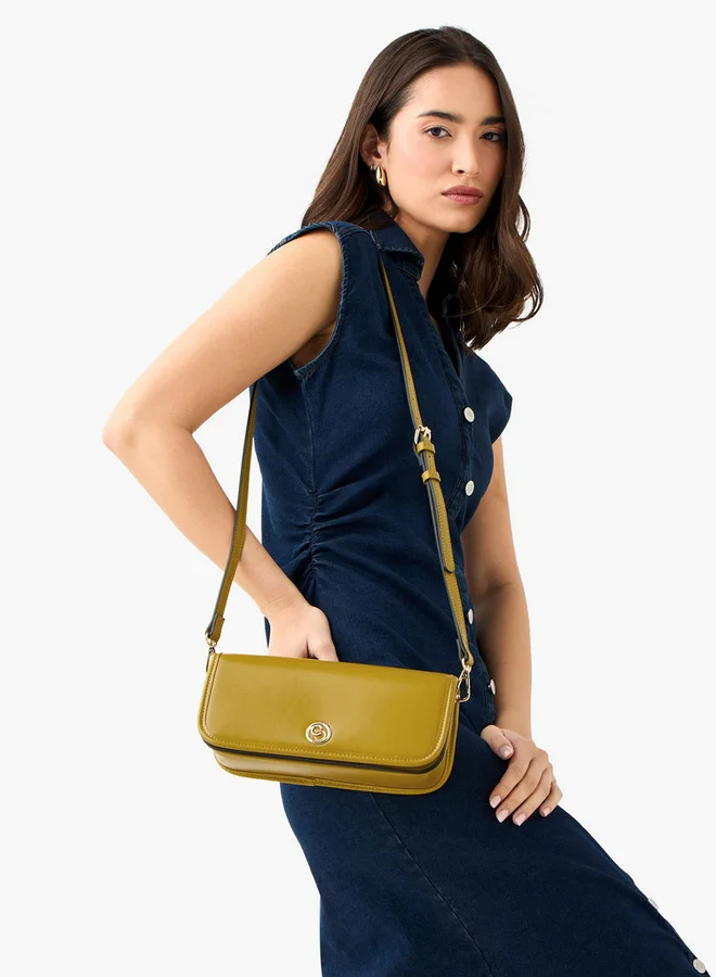 Celeste Solid Crossbody Bag with Detachable Strap and Flap Closure