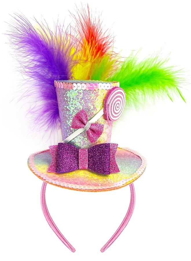 Asikkon Mini Top Hat Lollipop Headband with Bows Sequins Candy Headbands for Women Cosplay Party Halloween Costume - Image 1