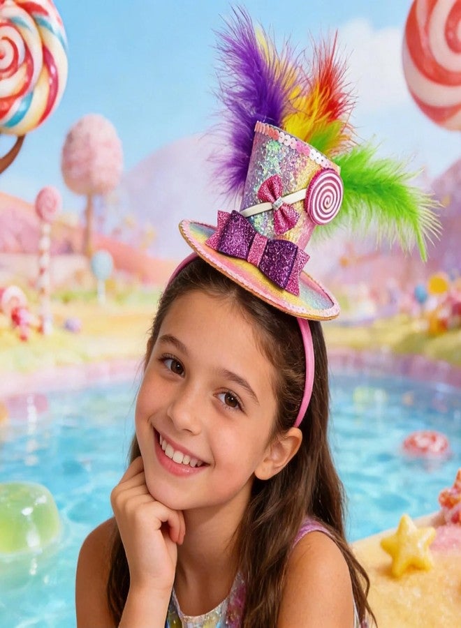 Asikkon Mini Top Hat Lollipop Headband with Bows Sequins Candy Headbands for Women Cosplay Party Halloween Costume - Image 2