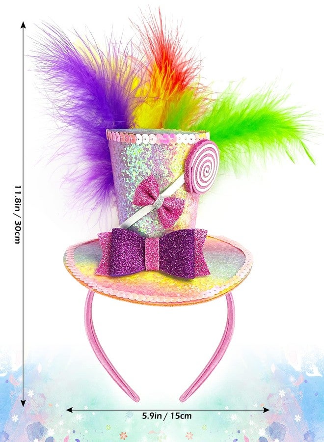 Asikkon Mini Top Hat Lollipop Headband with Bows Sequins Candy Headbands for Women Cosplay Party Halloween Costume - Image 4