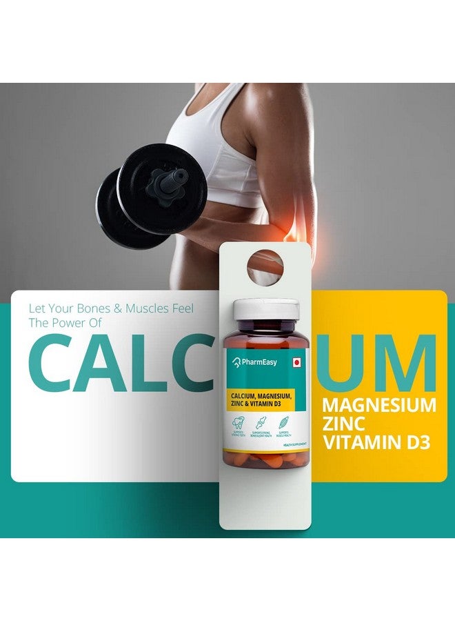 PharmEasy Calcium Magnesium & Zinc Supplements With Vitamin D3 For Women And Men For Bone Health Plus Joint Support - 60 Calcium Tablets - Image 2