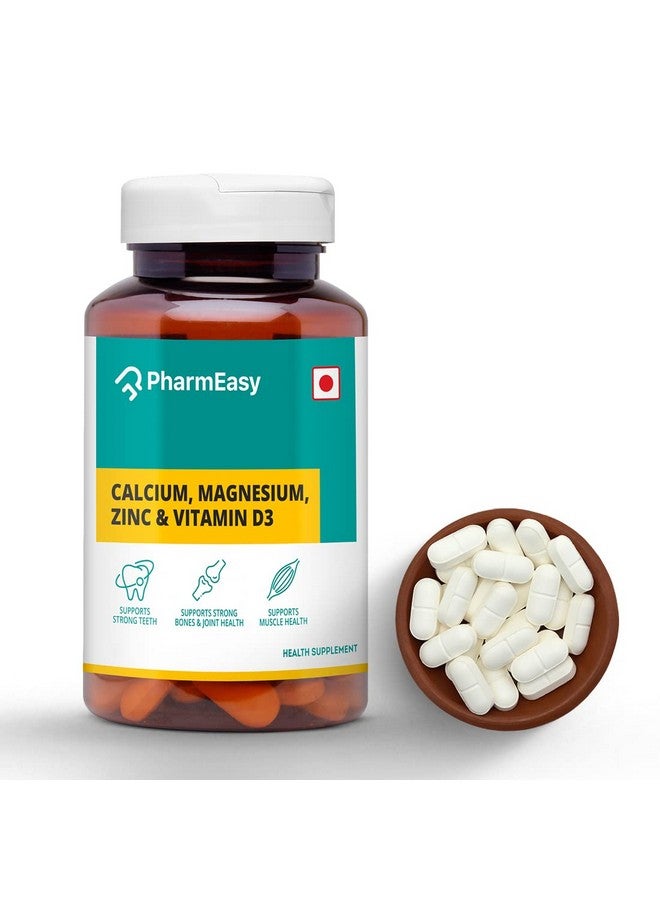 PharmEasy Calcium Magnesium & Zinc Supplements With Vitamin D3 For Women And Men For Bone Health Plus Joint Support - 60 Calcium Tablets - Image 1