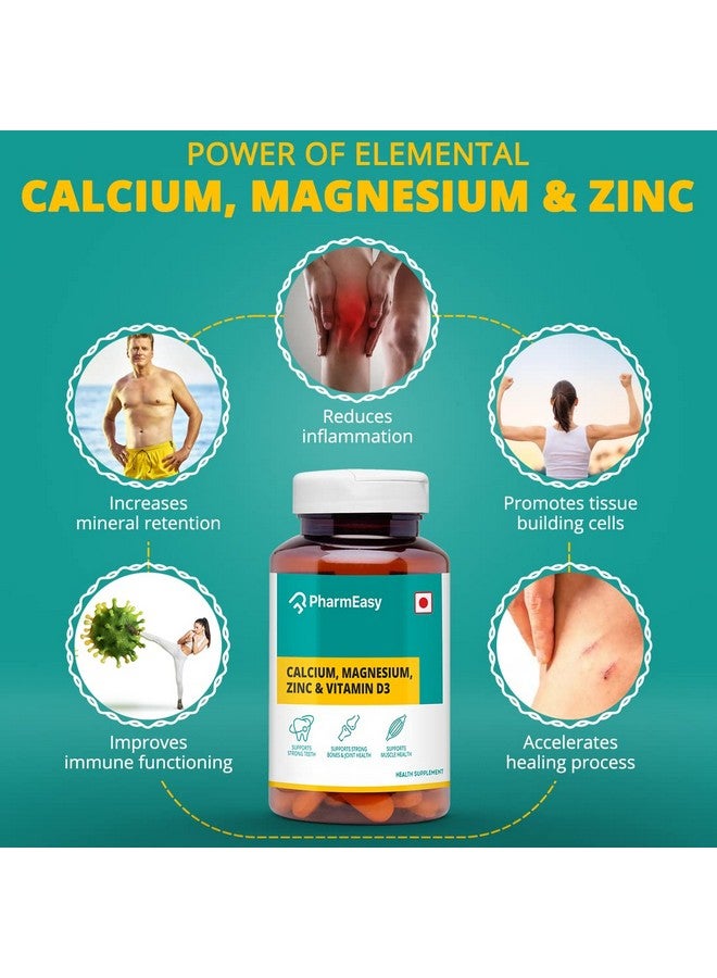 PharmEasy Calcium Magnesium & Zinc Supplements With Vitamin D3 For Women And Men For Bone Health Plus Joint Support - 60 Calcium Tablets - Image 4