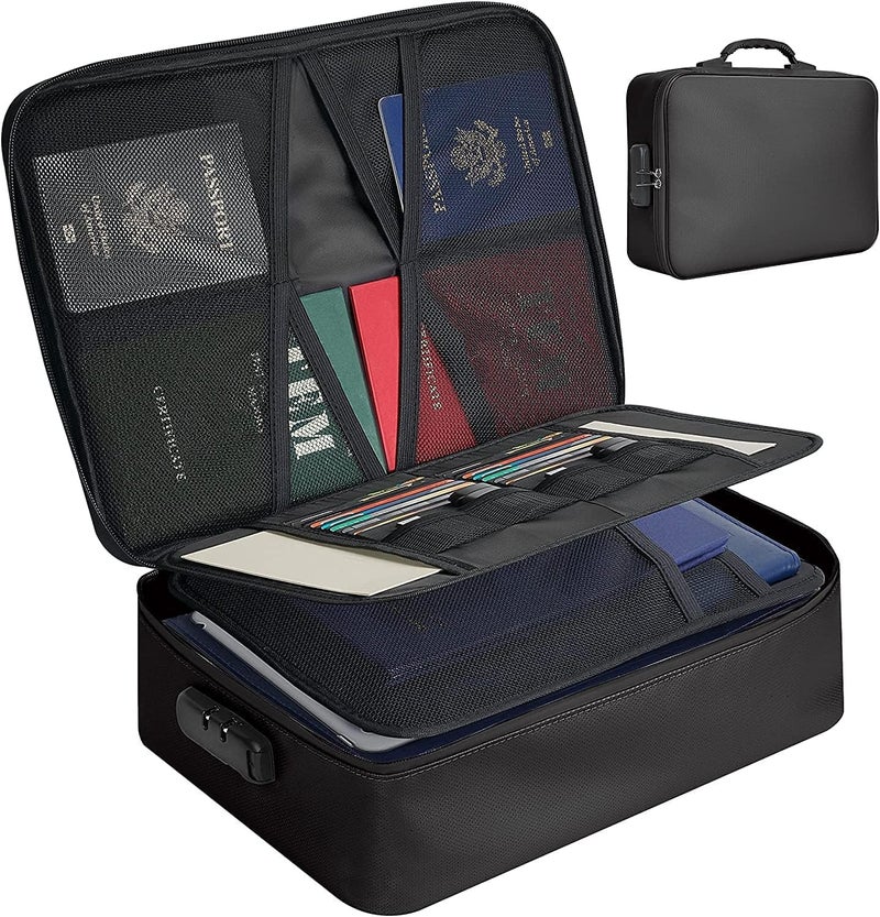 KRYLAR-Document Organizer Bag 3-Layer Travel File Document Storage Bag with Lock Waterproof & Fireproof File Folders Bag for Certificates & Safe for Home,Office,Travel-Multicolor - Image 1