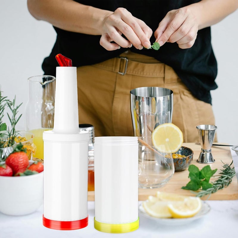 Tinsky 3 Pcs Plastic Bar Juice Pour Bottles with Stainless Steel Liquor Bottle Pourers 34 Oz Juice Dispensers Store and Pour Containers for Bar Home Bartending Party - Image 2