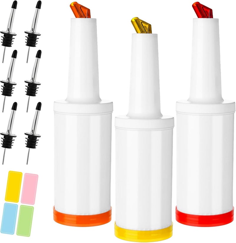 Tinsky 3 Pcs Plastic Bar Juice Pour Bottles with Stainless Steel Liquor Bottle Pourers 34 Oz Juice Dispensers Store and Pour Containers for Bar Home Bartending Party - Image 1