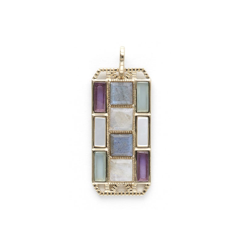 Generic Agete Chapel Bay Window Pendant Necklace Japanese Style 925 Silver Geometric Colorful Crystal Jewelry New Church window colored gemstone pendant 