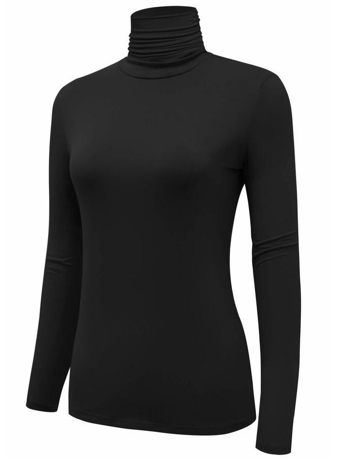AUHEGN Women's Long Sleeve Lightweight Turtleneck Top Pullover Sweater (X-Large, 8205 Black) - Image 2