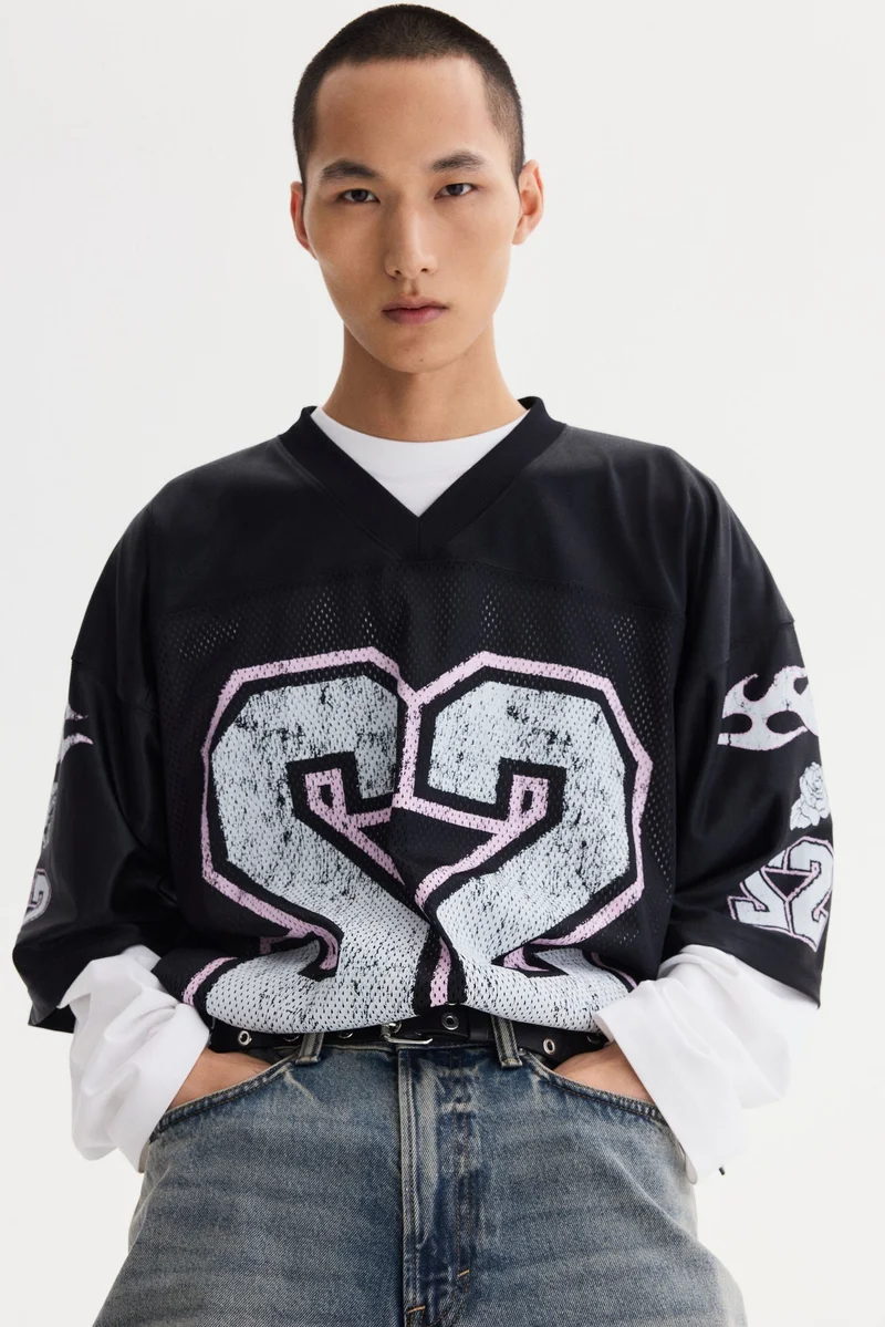 H&M Oversized Fit Printed mesh T-shirt