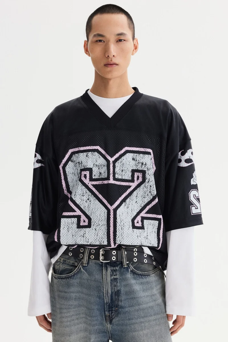 H&M Oversized Fit Printed mesh T-shirt
