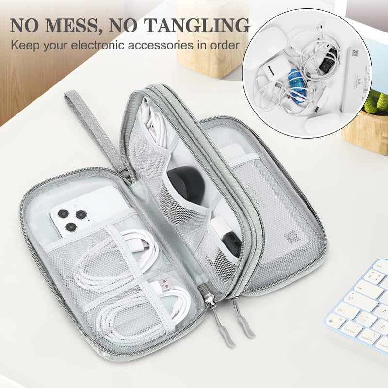 FYY Travel Electronic Cable Organizer Bag, Pouch Electronic Accessories Carry Case Portable Waterproof Double Layers Storage Bag for Cable, Cord, Charger, Phone, Earphone, Medium Size, Grey - Image 5
