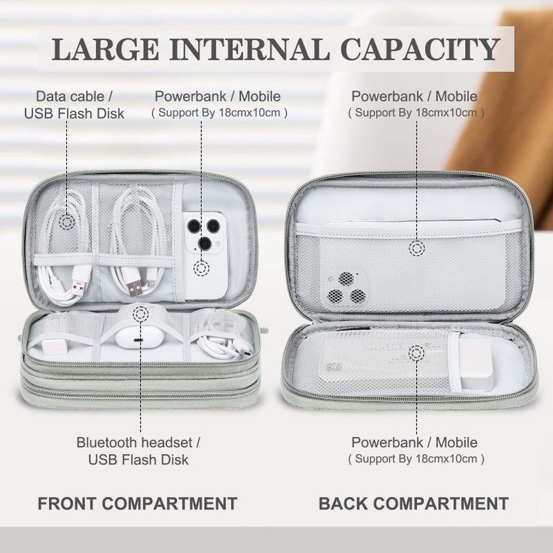 FYY Travel Electronic Cable Organizer Bag, Pouch Electronic Accessories Carry Case Portable Waterproof Double Layers Storage Bag for Cable, Cord, Charger, Phone, Earphone, Medium Size, Grey - Image 3