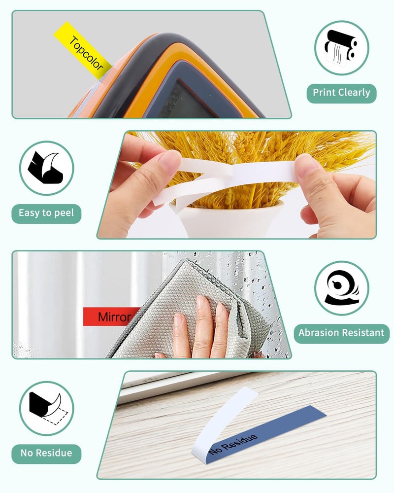 Topcolor 6-Pack 12mm 0.47" Multi-Color Label Tape Compatible for Brother Tze431 Tze531 Tze631 Tze MQG35 MQP35 P Touch Tze Tz Tape 12mm 0.47" Laminated White for PTH110 PTD220 PTD210 PTD400 PTD610BT - Image 5