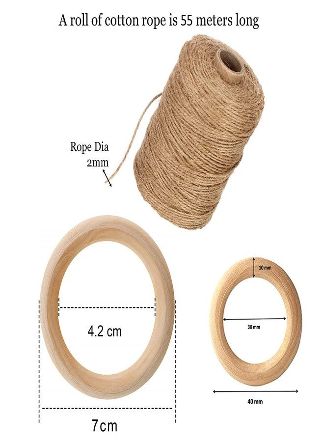 ecofynd DIY Jute Cord Kit for Plant Hanger, Wall Hanging | Wood Dowel (4 pcs), 55 Meter Natural Jute Rope, Ring (6 pcs), 3.4" S-Hook (2 pcs) Combo Packs for Adults Beginners - Image 3