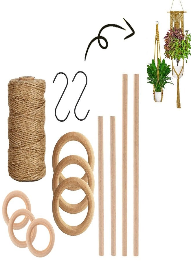 ecofynd DIY Jute Cord Kit for Plant Hanger, Wall Hanging | Wood Dowel (4 pcs), 55 Meter Natural Jute Rope, Ring (6 pcs), 3.4" S-Hook (2 pcs) Combo Packs for Adults Beginners - Image 1