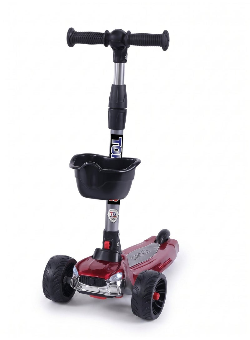 Top Gear Foldable 3-Wheel Kick Scooter for Kids Ages 3-10 | Adjustable Height, Light-Up PU Wheels, Music & Front Basket - Image 1