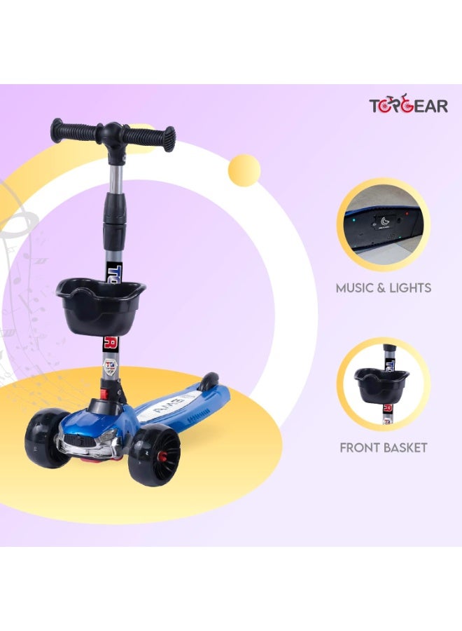 Top Gear Foldable 3-Wheel Kick Scooter for Kids Ages 3-10 | Adjustable Height, Light-Up PU Wheels, Music & Front Basket - Image 5
