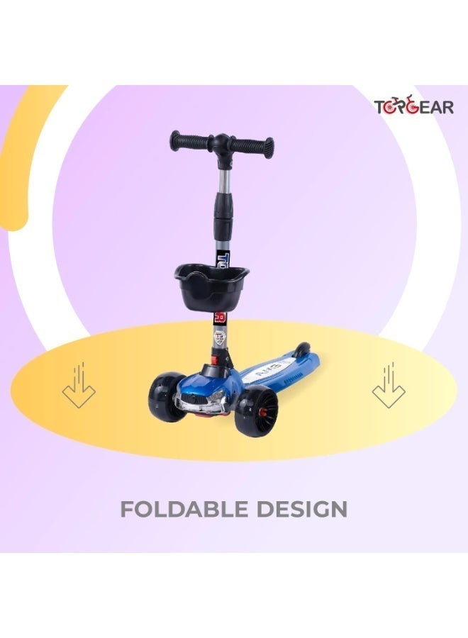 Top Gear Foldable 3-Wheel Kick Scooter for Kids Ages 3-10 | Adjustable Height, Light-Up PU Wheels, Music & Front Basket - Image 4