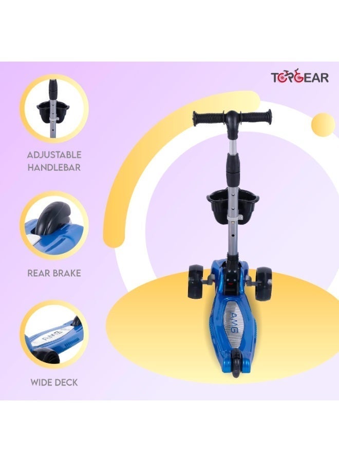 Top Gear Foldable 3-Wheel Kick Scooter for Kids Ages 3-10 | Adjustable Height, Light-Up PU Wheels, Music & Front Basket - Image 3
