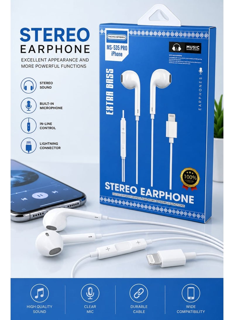 Micro Speed Lightning Earphones – Wired In-Ear Headphones With Noise Reduction Mic For iPhone – White - Image 4