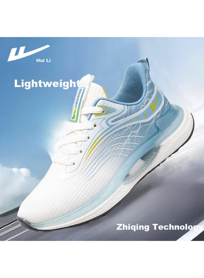 Pull Back Huili Men's Sports Shoes, Summer Breathable Mesh Shoes, Lightweight Shock-absorbing Soft-soled Casual Running Shoes For Men, White And Blue, Size 40 - Image 1