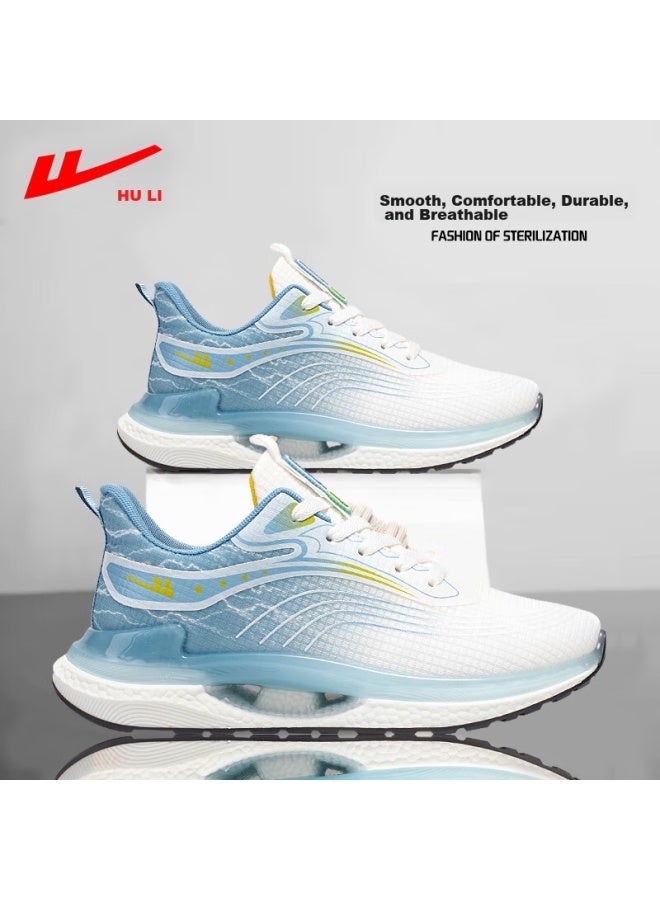 Pull Back Huili Men's Sports Shoes, Summer Breathable Mesh Shoes, Lightweight Shock-absorbing Soft-soled Casual Running Shoes For Men, White And Blue, Size 40 - Image 2