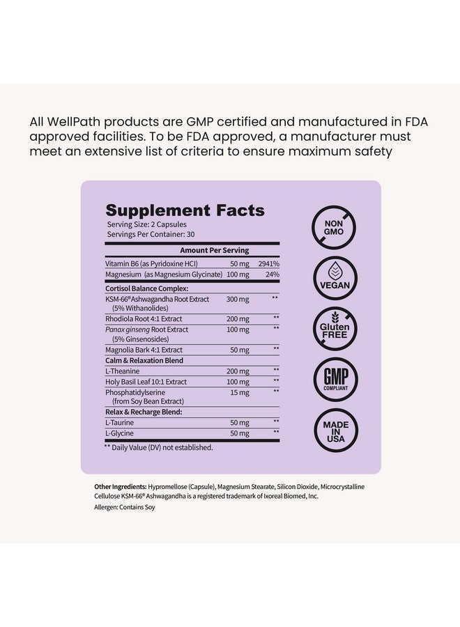 WellPath Soothe Cortisol Manager - Cortisol Supplements for Women with KSM-66® Ashwagandha & L-Theanine - Stress Support, Detox - 11-in-1 Complex, Vegan, Made in USA, Non-GMO, 60 Ct - Image 4