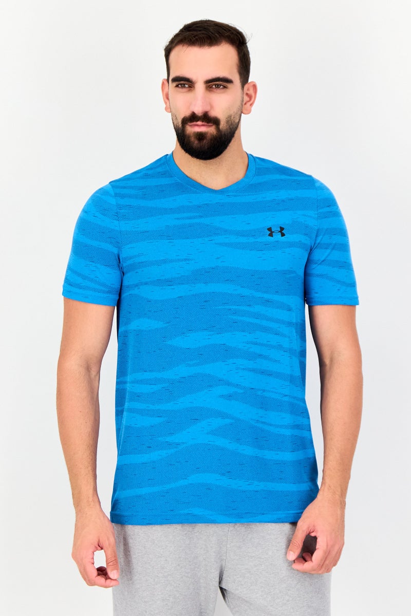 UNDER ARMOUR تي شيرت تدريب قصير الأكمام للرجال، أزرق - Image 1