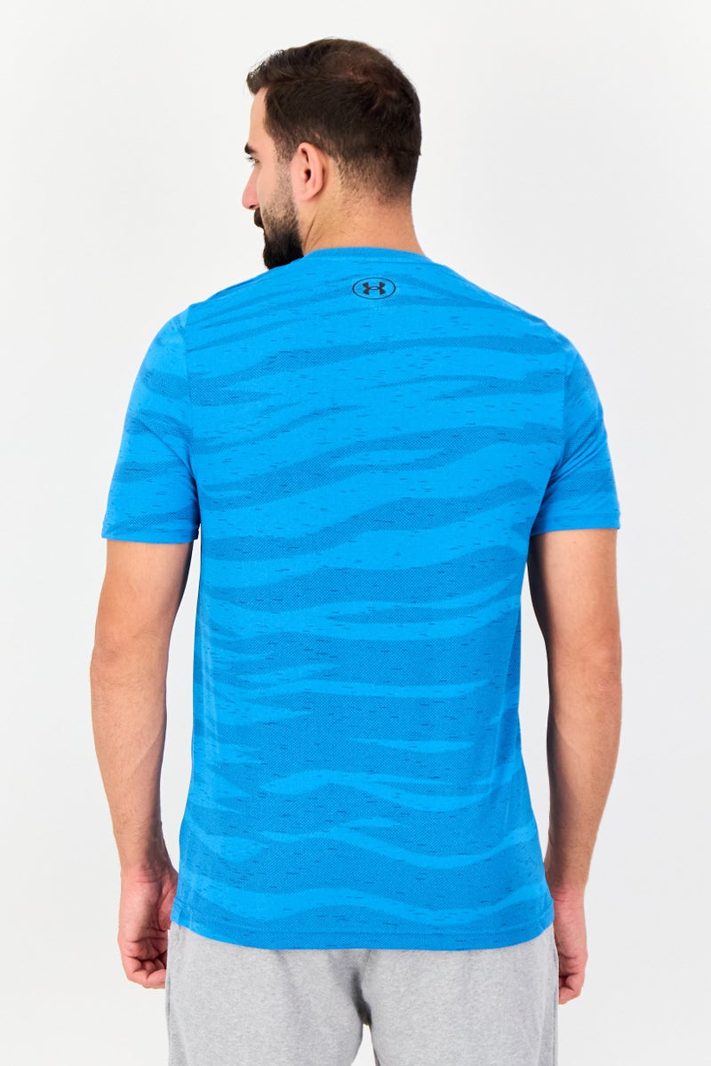 UNDER ARMOUR تي شيرت تدريب قصير الأكمام للرجال، أزرق - Image 4