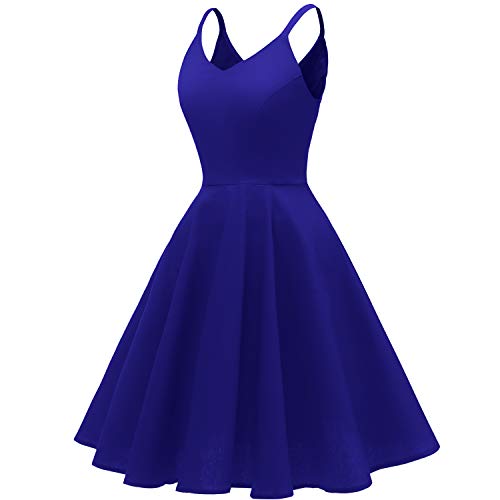 GOOBGS Women's 1950s Retro Vintage Spaghetti Strap Cocktail Swing Dresses with Pockets Royal Blue S - Image 3