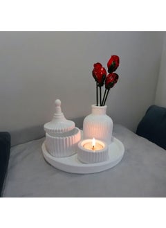 Taşdevri Life Tasdevri Life Decorative Tray Candle Holder Set White  - Image 1