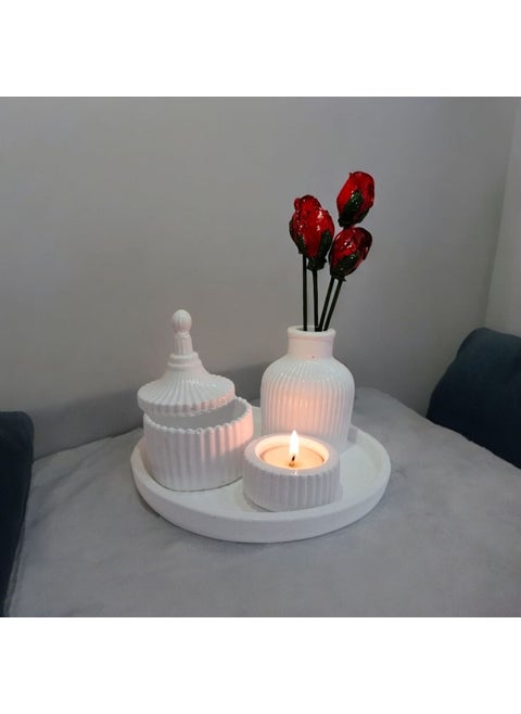 Tasdevri Life Decorative Tray Candle Holder Set White