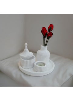 Taşdevri Life Tasdevri Life Decorative Tray Candle Holder Set White  - Image 4