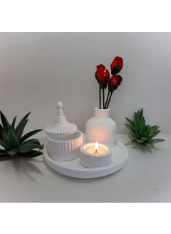 Taşdevri Life Tasdevri Life Decorative Tray Candle Holder Set White  - Image 2